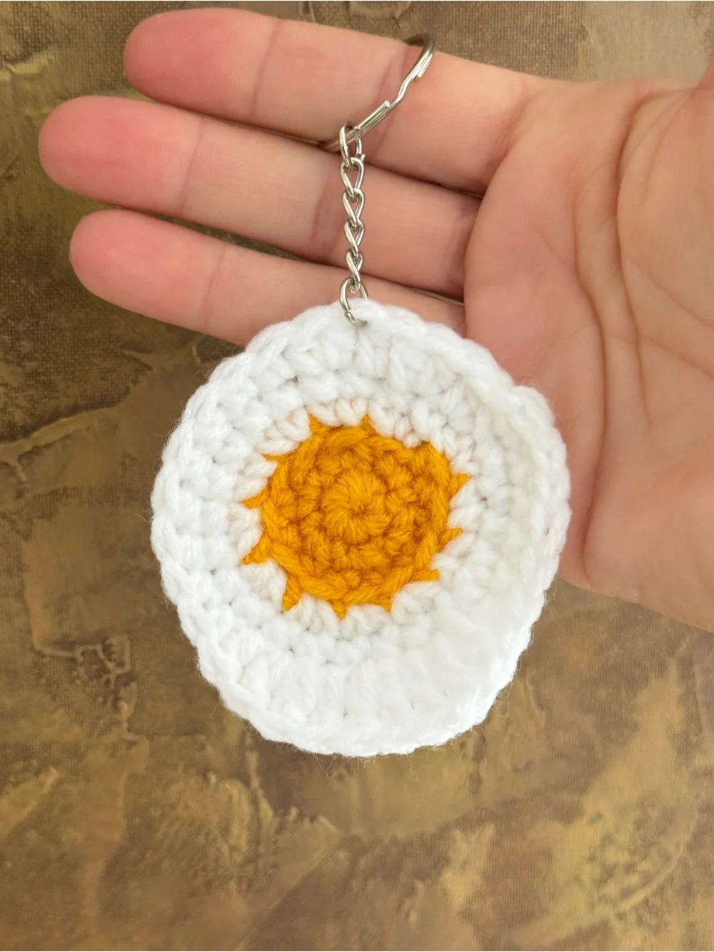 Crochet Fried Egg Keychain Handmade Bag Charm